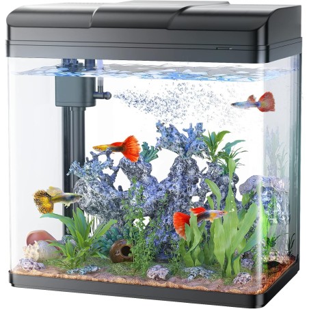 Acuario de vidrio 11L con filtro, bomba de aire y luz LED
